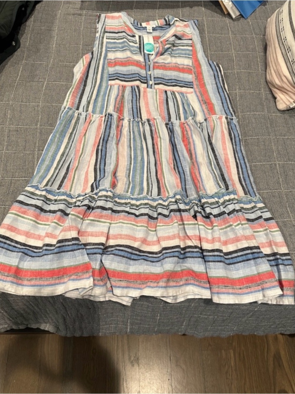 Tribal Striped Sleeveless Midi Dress in Blue, Red, Cream